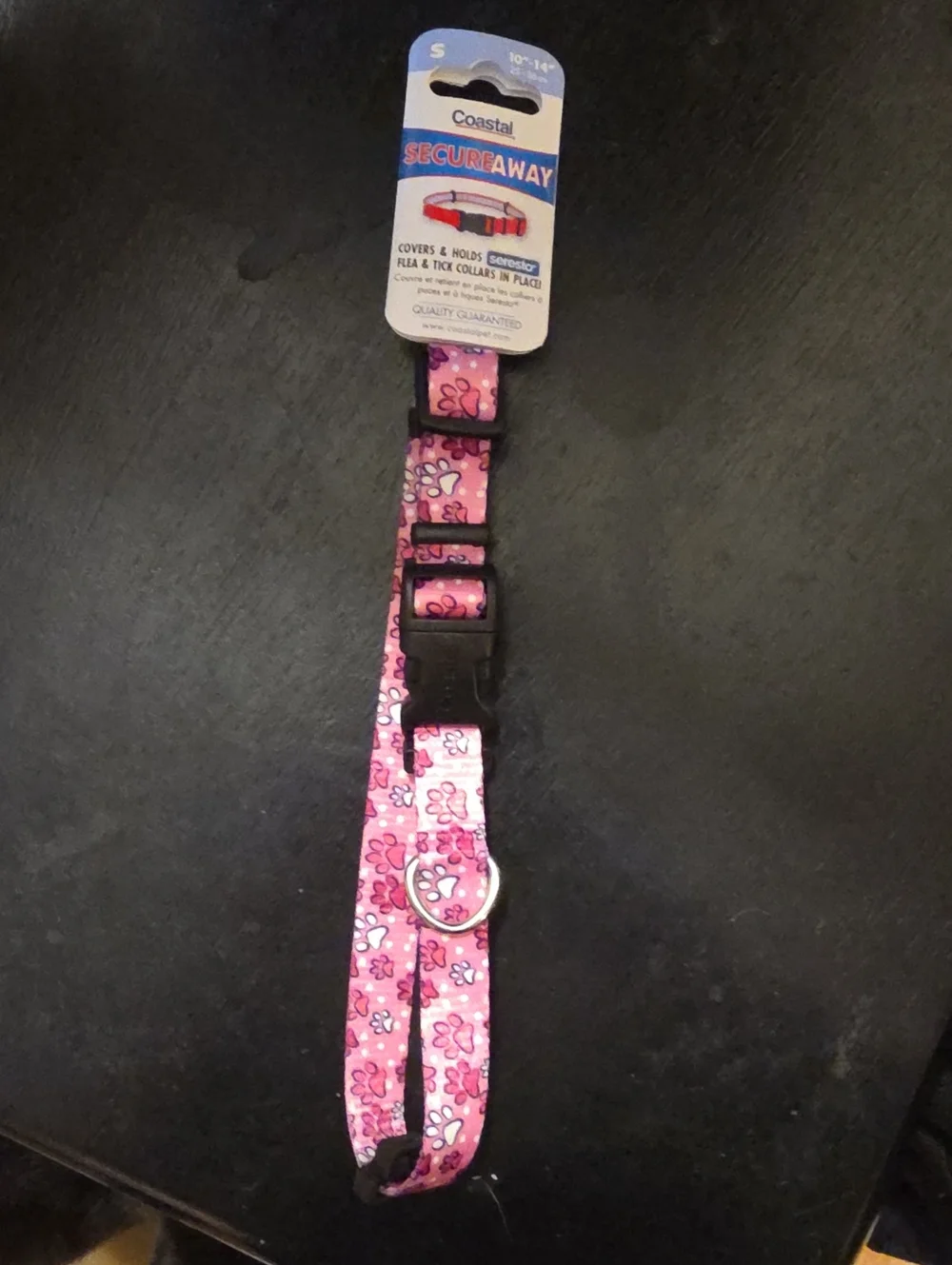 Secure-Away Coastal Pink Paw Print Dog Collar - Small